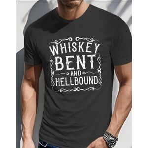 Whiskey Bent and Hellbound Tshirt Black White Distressed Graphic Tee